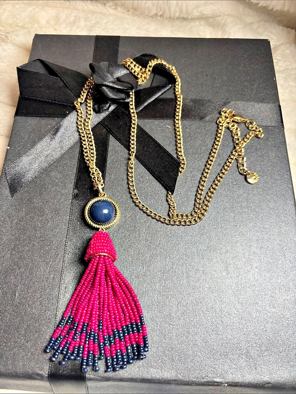 Talbots in Navy, Pink & Gold Statement Necklace